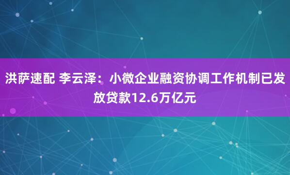 洪萨速配 李云泽：小微企业融资协调工作机制已发放贷款12.6万亿元
