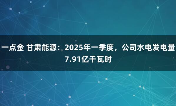 一点金 甘肃能源：2025年一季度，公司水电发电量7.91亿千瓦时